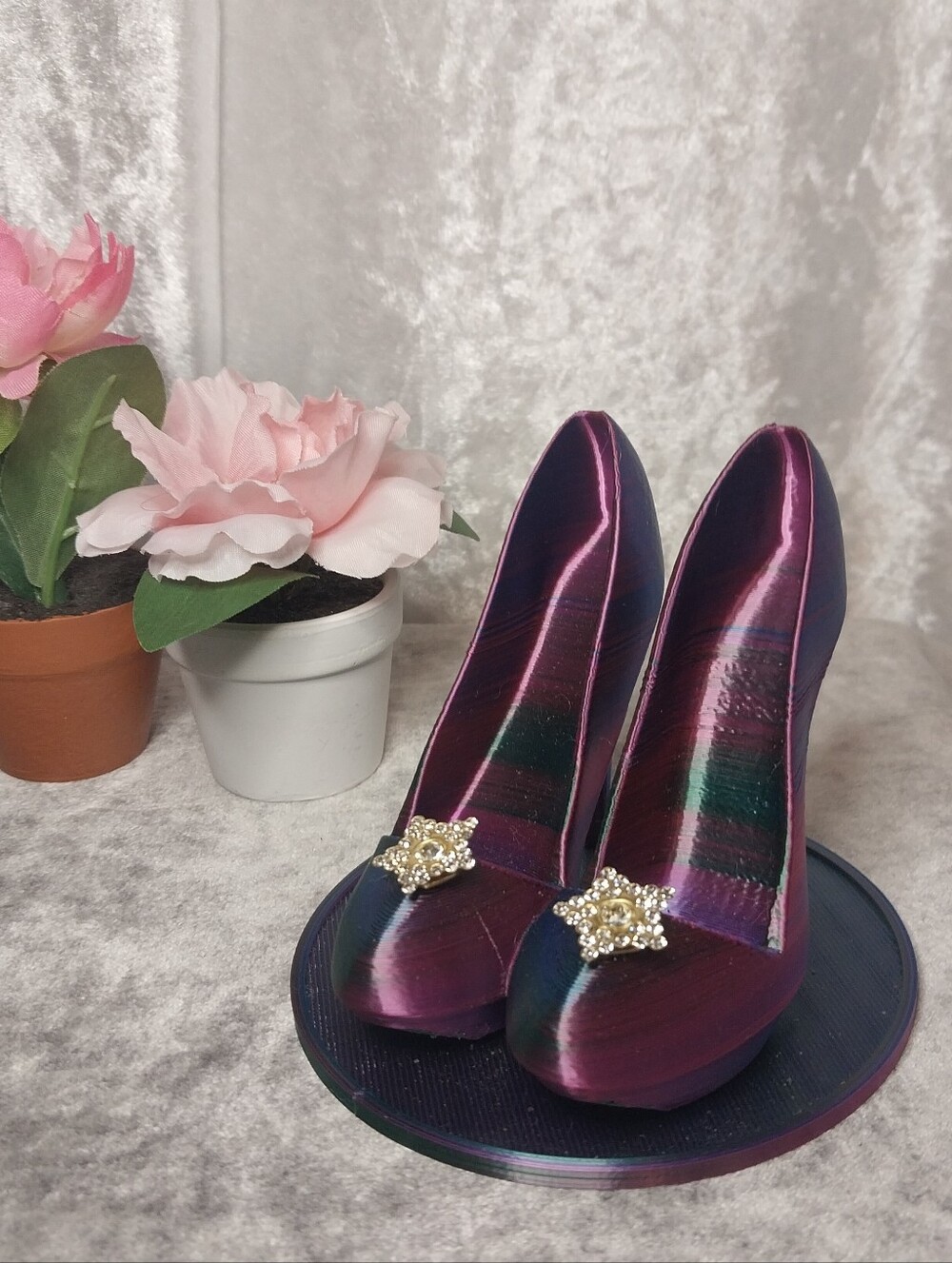 Handmade 3D Printed High Heel Shoe Cell Phone Holder With Rhinestone Accent